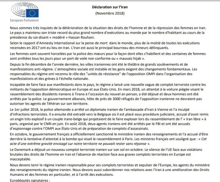 MEP's statement against Iranian regime's terrorism in Europe