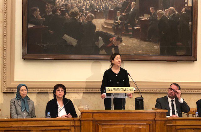 Ingrid Betancourt speaking at a conference in the French Parliament.