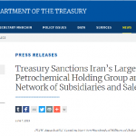 The U.S. Treasury department Sanctions Iran's Petrochemical