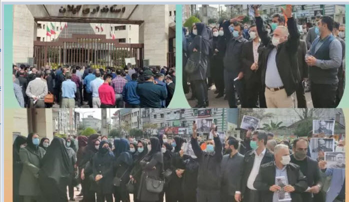 On April 5, employees of the Rasht Municipality staged a protest in front of the Gilan Governor's Office, protesting benefit cuts and unfair working conditions.