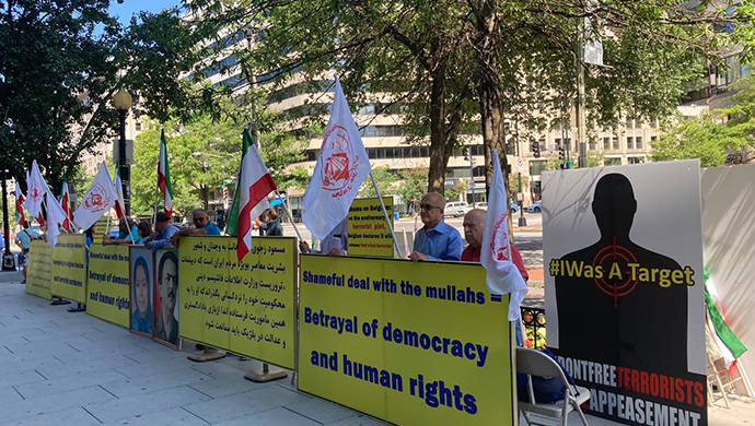 Iranian Americans rallying against the deal between the Iranian regime and Belgium that seeks to release Tehran’s convicted diplomat-terrorist Assadollah Assadi