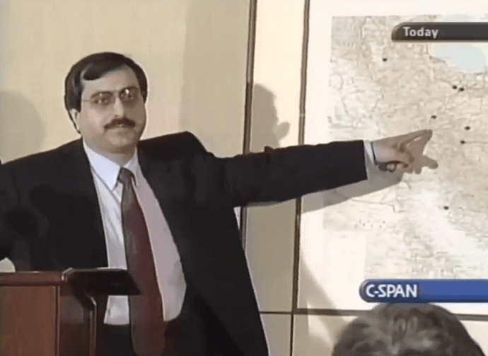 Alireza Jafarzadeh, Deputy Director of the NCRI-U.S. Representative Office in Washington, DC, at a news conference unveiling for the first time details of the Iranian regime’s secret nuclear sites in Natanz and Arak, central Iran – August 14, 2002