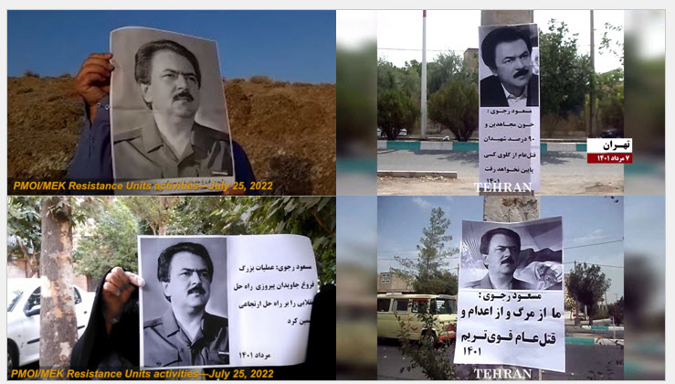 The posters and placards read, among others: “Masoud Rajavi: No one can exploit the sacrifice of the MEK, who comprised 90% of the martyrs in 1988.”