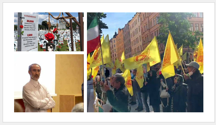 Iranian Resistance supporters rally in front of a court in Stockholm, Sweden, where Hamid Noury, a former Iranian prison official, is being tried for his role in the 1988 massacre of political prisoners.