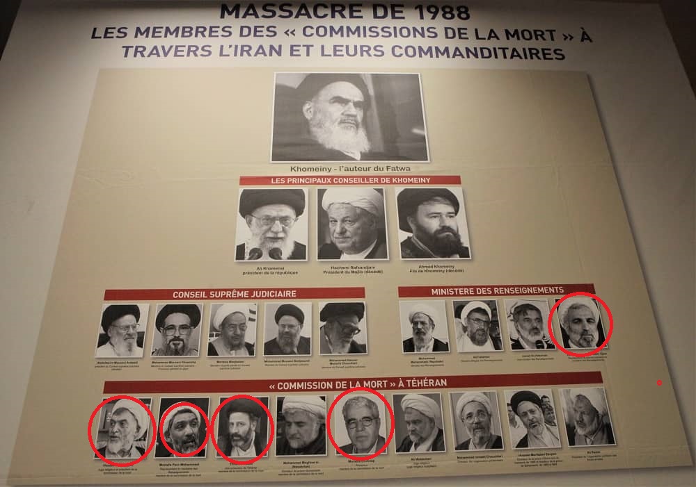 The regime's current leaders, from Supreme Leader Ali Khamenei to Ebrahim Raisi, to Majlis (Parliament) speaker Mohammad Baqer Qalibaf and Judiciary Chief Mohseni Eje'i, and most other senior judicial officials, including Nayeri, have been among the main perpetrators of crimes against humanity and genocide over the last four decades.