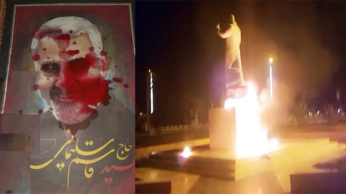 Nightly demonstrations and burning the statue, banners, and billboards of Qassem Soleimani in various locations