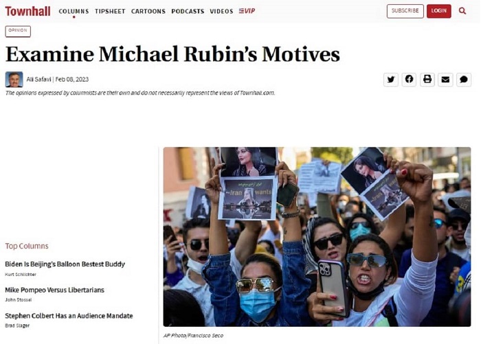 Despite his supposed "neoconservative ex-Bush administration Iran hawk" credentials, Rubin's motives have been called into question. There are instances of individuals who have been branded as anti-mullah militants for years, only to be later unmasked as secret agents working for the regime.