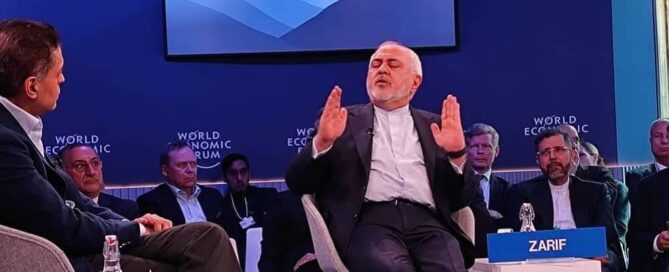 Iranian regime Deputy for Strategic Affairs Mohammad Javad Zarif speaking at the World Economic Forum, January 2025
