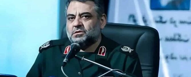 IRGC commander Behrouz Esbati conducting a speech