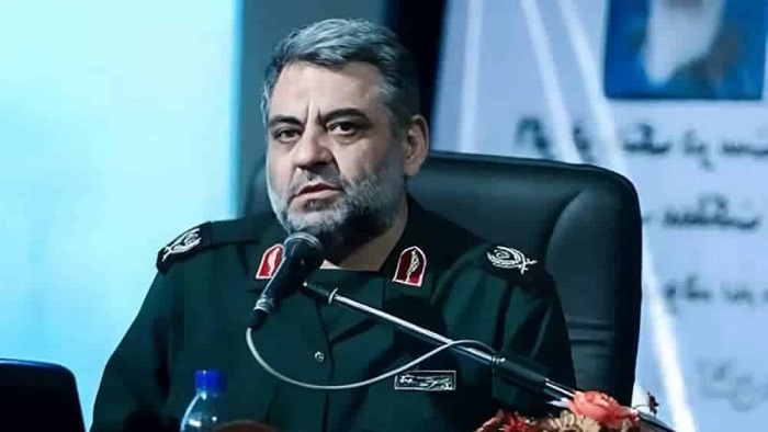 IRGC commander Behrouz Esbati conducting a speech